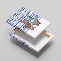 Uruguay Christmas Canvas Wall Art with Santa Claus Rhea Bird Holiday Lights and Blue Geometric Pattern - Wonder Print Shop