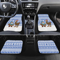 Uruguay Christmas Car Mats with Santa Claus Rhea Bird Holiday Lights and Blue Geometric Pattern - Wonder Print Shop