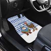 Uruguay Christmas Car Mats with Santa Claus Rhea Bird Holiday Lights and Blue Geometric Pattern - Wonder Print Shop