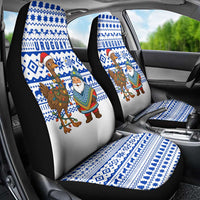 Uruguay Christmas Car Seat Cover with Santa Claus Rhea Bird Holiday Lights and Blue Geometric Pattern - Wonder Print Shop