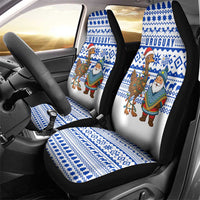 Uruguay Christmas Car Seat Cover with Santa Claus Rhea Bird Holiday Lights and Blue Geometric Pattern - Wonder Print Shop
