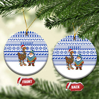 Uruguay Christmas Ceramic Ornament with Santa Claus Rhea Bird Holiday Lights and Blue Geometric Pattern - Wonder Print Shop