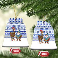 Uruguay Christmas Ceramic Ornament with Santa Claus Rhea Bird Holiday Lights and Blue Geometric Pattern - Wonder Print Shop