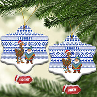 Uruguay Christmas Ceramic Ornament with Santa Claus Rhea Bird Holiday Lights and Blue Geometric Pattern - Wonder Print Shop