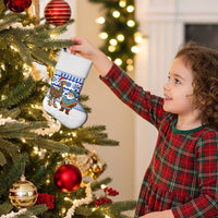 Uruguay Christmas Stocking with Santa Claus Rhea Bird Holiday Lights and Blue Geometric Pattern - Wonder Print Shop