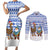 Uruguay Christmas Couples Matching Short Sleeve Bodycon Dress and Long Sleeve Button Shirt with Santa Claus Rhea Bird Holiday Lights and Blue Geometric Pattern - Wonder Print Shop