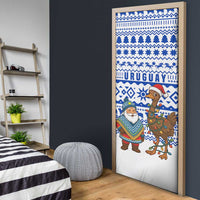 Uruguay Christmas Door Cover with Santa Claus Rhea Bird Holiday Lights and Blue Geometric Pattern - Wonder Print Shop