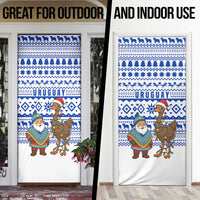 Uruguay Christmas Door Cover with Santa Claus Rhea Bird Holiday Lights and Blue Geometric Pattern - Wonder Print Shop