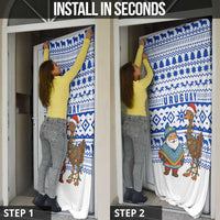 Uruguay Christmas Door Cover with Santa Claus Rhea Bird Holiday Lights and Blue Geometric Pattern - Wonder Print Shop
