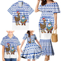 Uruguay Christmas Family Matching Mermaid Dress and Hawaiian Shirt with Santa Claus Rhea Bird Holiday Lights and Blue Geometric Pattern - Wonder Print Shop