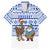 Uruguay Christmas Family Matching Mermaid Dress and Hawaiian Shirt with Santa Claus Rhea Bird Holiday Lights and Blue Geometric Pattern - Wonder Print Shop