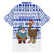 Uruguay Christmas Family Matching Off The Shoulder Long Sleeve Dress and Hawaiian Shirt with Santa Claus Rhea Bird Holiday Lights and Blue Geometric Pattern - Wonder Print Shop
