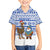 Uruguay Christmas Family Matching Off The Shoulder Long Sleeve Dress and Hawaiian Shirt with Santa Claus Rhea Bird Holiday Lights and Blue Geometric Pattern - Wonder Print Shop