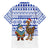 Uruguay Christmas Family Matching Off Shoulder Maxi Dress and Hawaiian Shirt with Santa Claus Rhea Bird Holiday Lights and Blue Geometric Pattern - Wonder Print Shop