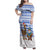Uruguay Christmas Family Matching Off Shoulder Maxi Dress and Hawaiian Shirt with Santa Claus Rhea Bird Holiday Lights and Blue Geometric Pattern - Wonder Print Shop