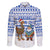 Uruguay Christmas Family Matching Puletasi and Hawaiian Shirt with Santa Claus Rhea Bird Holiday Lights and Blue Geometric Pattern - Wonder Print Shop
