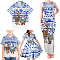 Uruguay Christmas Family Matching Tank Maxi Dress and Hawaiian Shirt with Santa Claus Rhea Bird Holiday Lights and Blue Geometric Pattern - Wonder Print Shop