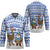 Uruguay Christmas Hockey Jersey with Santa Claus Rhea Bird Holiday Lights and Blue Geometric Pattern - Wonder Print Shop