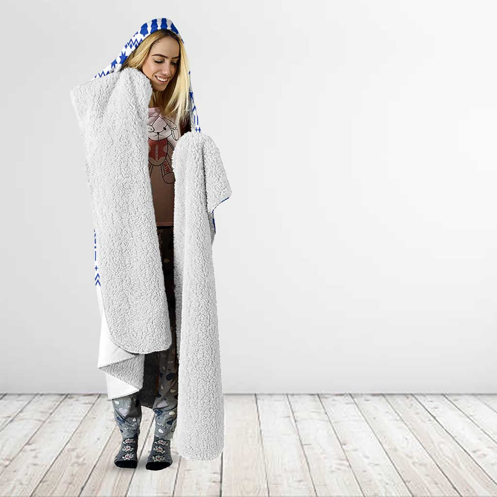 Uruguay Christmas Hooded Blanket with Santa Claus Rhea Bird Holiday Lights and Blue Geometric Pattern - Wonder Print Shop