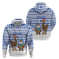 Uruguay Christmas Hoodie with Santa Claus Rhea Bird Holiday Lights and Blue Geometric Pattern - Wonder Print Shop