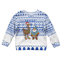 Uruguay Christmas Kid Ugly Christmas Sweater with Santa Claus Rhea Bird Holiday Lights and Blue Geometric Pattern - Wonder Print Shop
