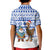 Uruguay Christmas Kid Polo Shirt with Santa Claus Rhea Bird Holiday Lights and Blue Geometric Pattern - Wonder Print Shop