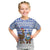 Uruguay Christmas Kid T Shirt with Santa Claus Rhea Bird Holiday Lights and Blue Geometric Pattern - Wonder Print Shop