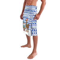 Uruguay Christmas Lavalava with Santa Claus Rhea Bird Holiday Lights and Blue Geometric Pattern - Wonder Print Shop