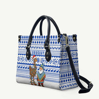 Uruguay Christmas Leather Bag with Santa Claus Rhea Bird Holiday Lights and Blue Geometric Pattern - Wonder Print Shop