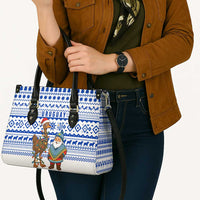 Uruguay Christmas Leather Bag with Santa Claus Rhea Bird Holiday Lights and Blue Geometric Pattern - Wonder Print Shop