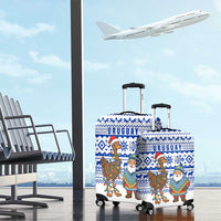 Uruguay Christmas Luggage Cover with Santa Claus Rhea Bird Holiday Lights and Blue Geometric Pattern - Wonder Print Shop