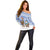 Uruguay Christmas Off Shoulder Sweater with Santa Claus Rhea Bird Holiday Lights and Blue Geometric Pattern - Wonder Print Shop