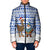 Uruguay Christmas Padded Jacket with Santa Claus Rhea Bird Holiday Lights and Blue Geometric Pattern - Wonder Print Shop