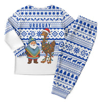 Uruguay Christmas Pajama Set with Santa Claus Rhea Bird Holiday Lights and Blue Geometric Pattern - Wonder Print Shop