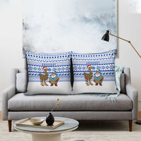 Uruguay Christmas Pillow Cover with Santa Claus Rhea Bird Holiday Lights and Blue Geometric Pattern - Wonder Print Shop