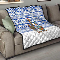 Uruguay Christmas Quilt with Santa Claus Rhea Bird Holiday Lights and Blue Geometric Pattern - Wonder Print Shop