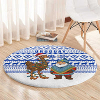 Uruguay Christmas Round Carpet with Santa Claus Rhea Bird Holiday Lights and Blue Geometric Pattern - Wonder Print Shop