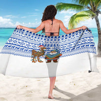 Uruguay Christmas Sarong with Santa Claus Rhea Bird Holiday Lights and Blue Geometric Pattern - Wonder Print Shop