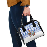 Uruguay Christmas Shoulder Handbag with Santa Claus Rhea Bird Holiday Lights and Blue Geometric Pattern - Wonder Print Shop