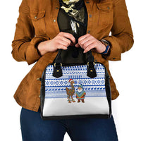 Uruguay Christmas Shoulder Handbag with Santa Claus Rhea Bird Holiday Lights and Blue Geometric Pattern - Wonder Print Shop
