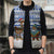 Uruguay Christmas Sleeveless Puffer Jacket with Santa Claus Rhea Bird Holiday Lights and Blue Geometric Pattern - Wonder Print Shop