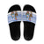 Uruguay Christmas Slide Sandals with Santa Claus Rhea Bird Holiday Lights and Blue Geometric Pattern - Wonder Print Shop