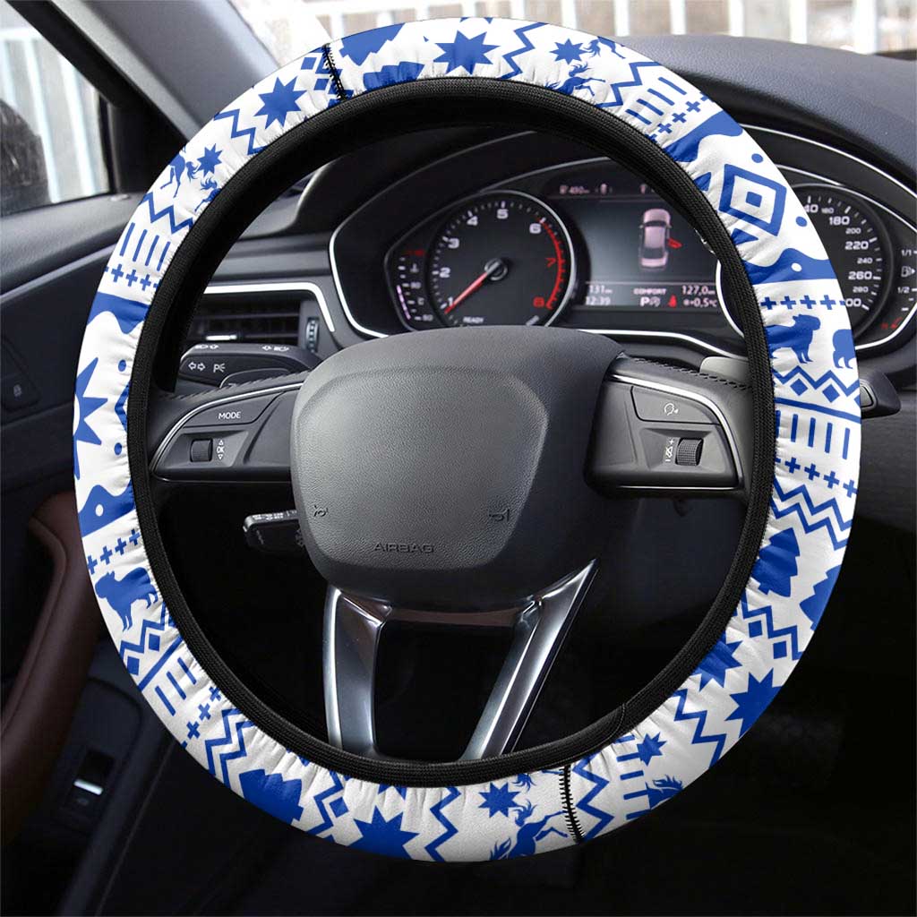 Uruguay Christmas Steering Wheel Cover with Santa Claus Rhea Bird Holiday Lights and Blue Geometric Pattern - Wonder Print Shop