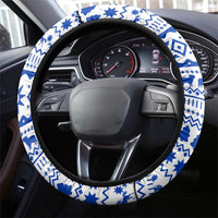 Uruguay Christmas Steering Wheel Cover with Santa Claus Rhea Bird Holiday Lights and Blue Geometric Pattern - Wonder Print Shop