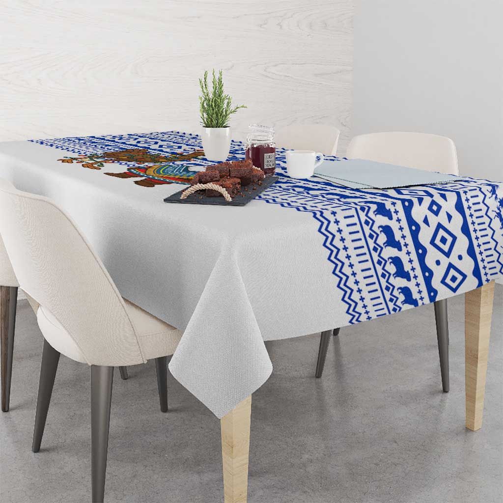 Uruguay Christmas Tablecloth with Santa Claus Rhea Bird Holiday Lights and Blue Geometric Pattern - Wonder Print Shop