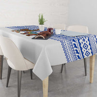 Uruguay Christmas Tablecloth with Santa Claus Rhea Bird Holiday Lights and Blue Geometric Pattern - Wonder Print Shop
