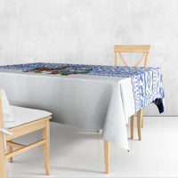 Uruguay Christmas Tablecloth with Santa Claus Rhea Bird Holiday Lights and Blue Geometric Pattern - Wonder Print Shop