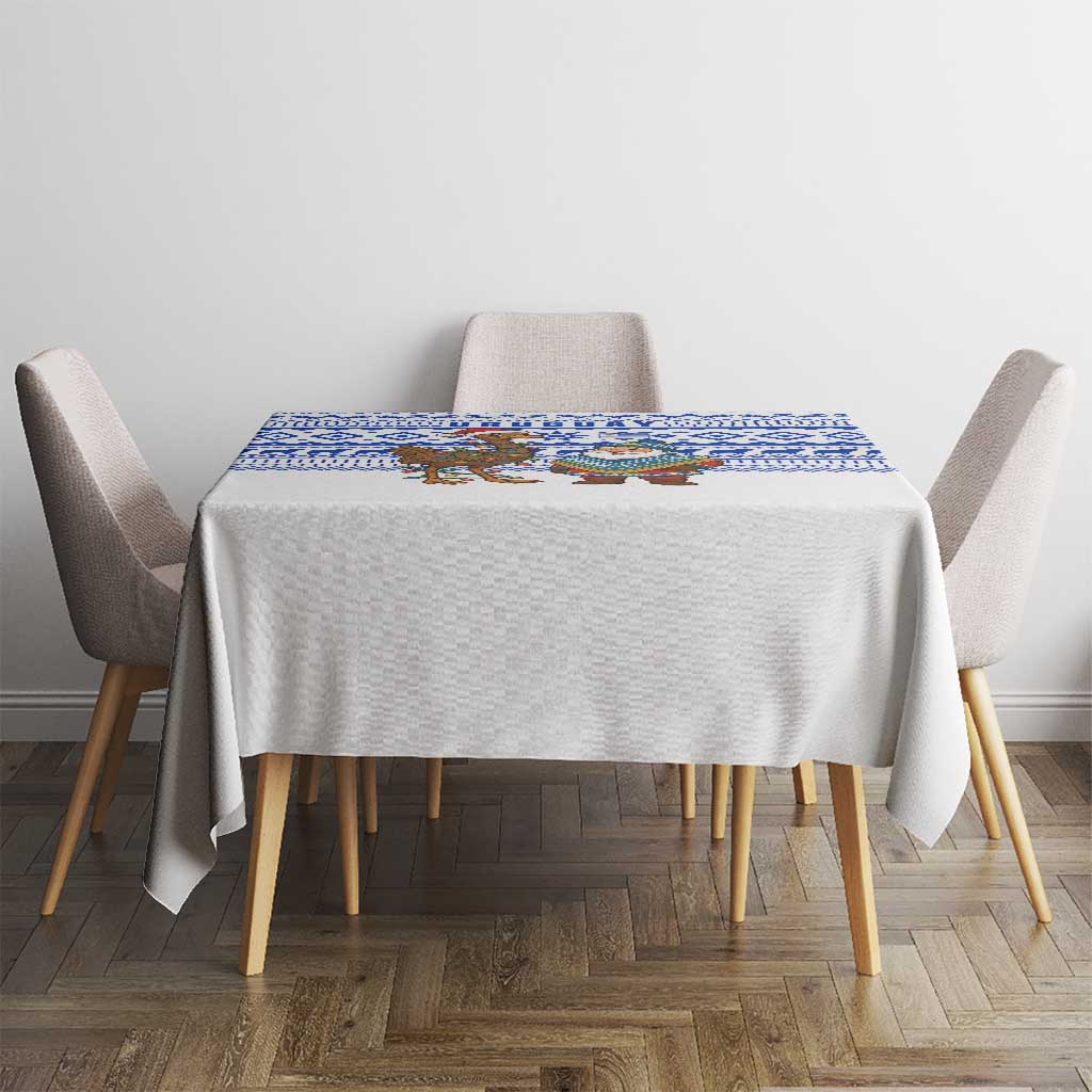 Uruguay Christmas Tablecloth with Santa Claus Rhea Bird Holiday Lights and Blue Geometric Pattern - Wonder Print Shop