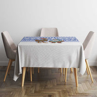 Uruguay Christmas Tablecloth with Santa Claus Rhea Bird Holiday Lights and Blue Geometric Pattern - Wonder Print Shop