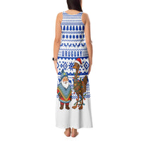 Uruguay Christmas Tank Maxi Dress with Santa Claus Rhea Bird Holiday Lights and Blue Geometric Pattern - Wonder Print Shop